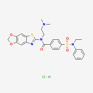 molecular formula C27H29ClN4O5S2 B2974612 N-[2-(dimethylamino)ethyl]-N-([1,3]dioxolo[4,5-f][1,3]benzothiazol-6-yl)-4-[ethyl(phenyl)sulfamoyl]benzamide;hydrochloride CAS No. 1321948-54-2