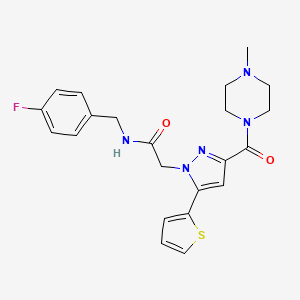 molecular formula C22H24FN5O2S B2974650 N-(4-fluorobenzyl)-2-(3-(4-methylpiperazine-1-carbonyl)-5-(thiophen-2-yl)-1H-pyrazol-1-yl)acetamide CAS No. 1172521-68-4