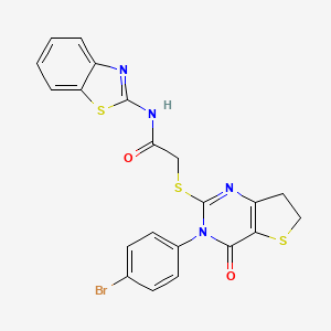 molecular formula C21H15BrN4O2S3 B2974661 N-(1,3-benzothiazol-2-yl)-2-{[3-(4-bromophenyl)-4-oxo-3H,4H,6H,7H-thieno[3,2-d]pyrimidin-2-yl]sulfanyl}acetamide CAS No. 862806-56-2