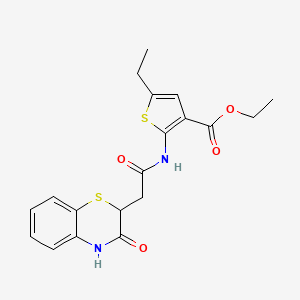 molecular formula C19H20N2O4S2 B2974663 ethyl 5-ethyl-2-[2-(3-oxo-3,4-dihydro-2H-1,4-benzothiazin-2-yl)acetamido]thiophene-3-carboxylate CAS No. 405924-83-6