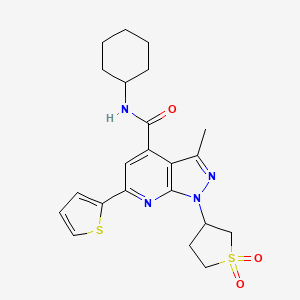 molecular formula C22H26N4O3S2 B2974675 N-cyclohexyl-1-(1,1-dioxidotetrahydrothiophen-3-yl)-3-methyl-6-(thiophen-2-yl)-1H-pyrazolo[3,4-b]pyridine-4-carboxamide CAS No. 1021075-15-9