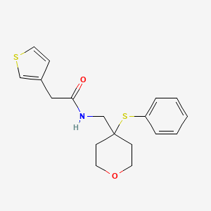 molecular formula C18H21NO2S2 B2974746 N-{[4-(phenylsulfanyl)oxan-4-yl]methyl}-2-(thiophen-3-yl)acetamide CAS No. 1797726-33-0