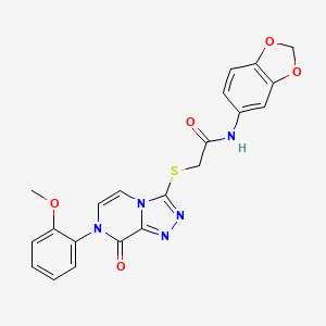molecular formula C21H17N5O5S B2974800 N-(2H-1,3-benzodioxol-5-yl)-2-{[7-(2-methoxyphenyl)-8-oxo-7H,8H-[1,2,4]triazolo[4,3-a]pyrazin-3-yl]sulfanyl}acetamide CAS No. 1223904-21-9