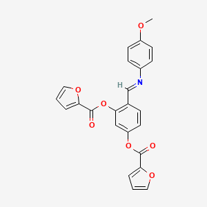 molecular formula C24H17NO7 B2974802 5-(furan-2-carbonyloxy)-2-[(1E)-[(4-methoxyphenyl)imino]methyl]phenyl furan-2-carboxylate CAS No. 321687-24-5