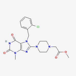 molecular formula C20H23ClN6O4 B2974828 methyl 2-(4-{7-[(2-chlorophenyl)methyl]-3-methyl-2,6-dioxo-2,3,6,7-tetrahydro-1H-purin-8-yl}piperazin-1-yl)acetate CAS No. 898795-37-4
