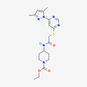 molecular formula C19H26N6O3S B2974837 ethyl 4-(2-((6-(3,5-dimethyl-1H-pyrazol-1-yl)pyrimidin-4-yl)thio)acetamido)piperidine-1-carboxylate CAS No. 1421512-40-4