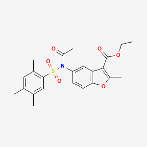 molecular formula C23H25NO6S B2974879 Ethyl 2-methyl-5-[N-(2,4,5-trimethylbenzenesulfonyl)acetamido]-1-benzofuran-3-carboxylate CAS No. 518319-98-7