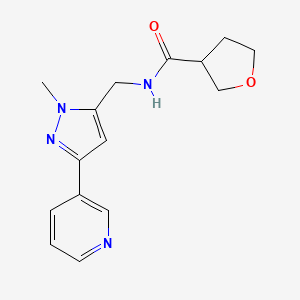 molecular formula C15H18N4O2 B2974926 N-{[1-methyl-3-(pyridin-3-yl)-1H-pyrazol-5-yl]methyl}oxolane-3-carboxamide CAS No. 2034605-34-8