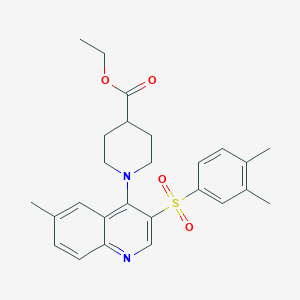 molecular formula C26H30N2O4S B2974933 ETHYL 1-[3-(3,4-DIMETHYLBENZENESULFONYL)-6-METHYLQUINOLIN-4-YL]PIPERIDINE-4-CARBOXYLATE CAS No. 897758-74-6