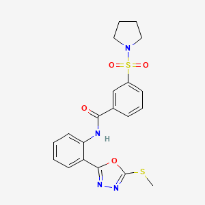 molecular formula C20H20N4O4S2 B2975024 N-(2-(5-(methylthio)-1,3,4-oxadiazol-2-yl)phenyl)-3-(pyrrolidin-1-ylsulfonyl)benzamide CAS No. 890595-46-7