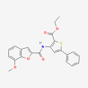 molecular formula C23H19NO5S B2975103 ethyl 3-(7-methoxy-1-benzofuran-2-amido)-5-phenylthiophene-2-carboxylate CAS No. 921568-91-4