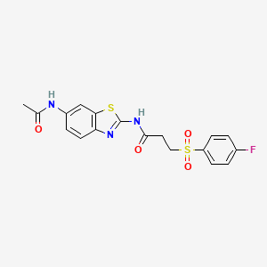 molecular formula C18H16FN3O4S2 B2975109 N-(6-acetamido-1,3-benzothiazol-2-yl)-3-(4-fluorobenzenesulfonyl)propanamide CAS No. 895470-78-7