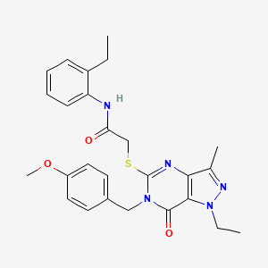 2-({1-ethyl-6-[(4-methoxyphenyl)methyl]-3-methyl-7-oxo-1H,6H,7H-pyrazolo[4,3-d]pyrimidin-5-yl}sulfanyl)-N-(2-ethylphenyl)acetamide