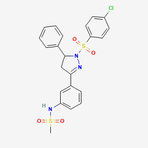 molecular formula C22H20ClN3O4S2 B2975188 N-{3-[1-(4-chlorobenzenesulfonyl)-5-phenyl-4,5-dihydro-1H-pyrazol-3-yl]phenyl}methanesulfonamide CAS No. 851782-58-6