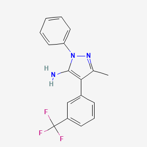 molecular formula C17H14F3N3 B2975195 3-Methyl-1-phenyl-4-[3-(trifluoromethyl)phenyl]-1H-pyrazol-5-amine CAS No. 321385-93-7