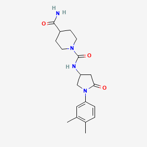 molecular formula C19H26N4O3 B2975222 N1-(1-(3,4-dimethylphenyl)-5-oxopyrrolidin-3-yl)piperidine-1,4-dicarboxamide CAS No. 894008-94-7