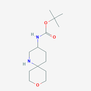 molecular formula C14H26N2O3 B2975260 Tert-butyl N-(9-oxa-1-azaspiro[5.5]undecan-3-yl)carbamate CAS No. 2416230-57-2