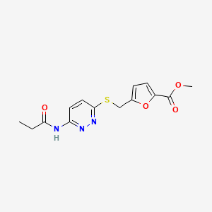 molecular formula C14H15N3O4S B2975268 Methyl 5-(((6-propionamidopyridazin-3-yl)thio)methyl)furan-2-carboxylate CAS No. 1021061-14-2