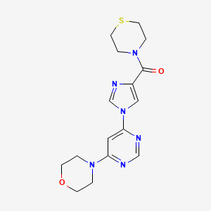 molecular formula C16H20N6O2S B2975274 4-{6-[4-(thiomorpholine-4-carbonyl)-1H-imidazol-1-yl]pyrimidin-4-yl}morpholine CAS No. 1251679-19-2