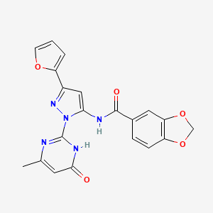 N-(3-(furan-2-yl)-1-(4-methyl-6-oxo-1,6-dihydropyrimidin-2-yl)-1H-pyrazol-5-yl)benzo[d][1,3]dioxole-5-carboxamide