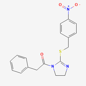 molecular formula C18H17N3O3S B2975302 1-(2-{[(4-nitrophenyl)methyl]sulfanyl}-4,5-dihydro-1H-imidazol-1-yl)-2-phenylethan-1-one CAS No. 851802-47-6
