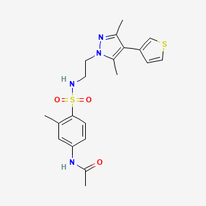 molecular formula C20H24N4O3S2 B2975306 N-(4-(N-(2-(3,5-dimethyl-4-(thiophen-3-yl)-1H-pyrazol-1-yl)ethyl)sulfamoyl)-3-methylphenyl)acetamide CAS No. 2034557-01-0