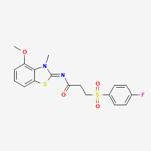 (E)-3-((4-fluorophenyl)sulfonyl)-N-(4-methoxy-3-methylbenzo[d]thiazol-2(3H)-ylidene)propanamide