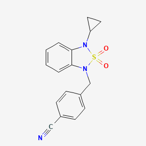 molecular formula C17H15N3O2S B2975396 4-[(3-Cyclopropyl-2,2-dioxo-1,3-dihydro-2lambda6,1,3-benzothiadiazol-1-yl)methyl]benzonitrile CAS No. 2097930-27-1