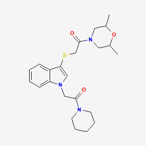 molecular formula C23H31N3O3S B2975412 1-(2,6-dimethylmorpholino)-2-((1-(2-oxo-2-(piperidin-1-yl)ethyl)-1H-indol-3-yl)thio)ethanone CAS No. 878053-98-6