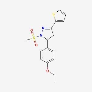 molecular formula C16H18N2O3S2 B2975417 5-(4-ethoxyphenyl)-1-methanesulfonyl-3-(thiophen-2-yl)-4,5-dihydro-1H-pyrazole CAS No. 867042-42-0