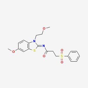 molecular formula C20H22N2O5S2 B2975429 (E)-N-(6-methoxy-3-(2-methoxyethyl)benzo[d]thiazol-2(3H)-ylidene)-3-(phenylsulfonyl)propanamide CAS No. 892852-34-5