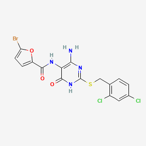 molecular formula C16H11BrCl2N4O3S B2975461 N-(4-amino-2-((2,4-dichlorobenzyl)thio)-6-oxo-1,6-dihydropyrimidin-5-yl)-5-bromofuran-2-carboxamide CAS No. 888435-17-4