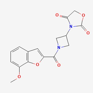 molecular formula C16H14N2O6 B2975467 3-(1-(7-甲氧基苯并呋喃-2-甲酰基)氮代杂环丁烷-3-基)噁唑烷-2,4-二酮 CAS No. 2034493-49-5