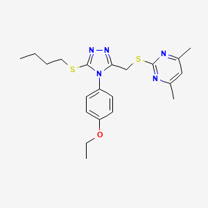 molecular formula C21H27N5OS2 B2975471 2-({[5-(butylsulfanyl)-4-(4-ethoxyphenyl)-4H-1,2,4-triazol-3-yl]methyl}sulfanyl)-4,6-dimethylpyrimidine CAS No. 868222-28-0