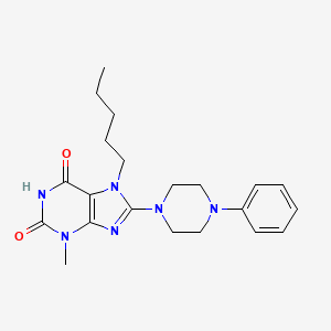 molecular formula C21H28N6O2 B2975487 3-methyl-7-pentyl-8-(4-phenylpiperazin-1-yl)-1H-purine-2,6(3H,7H)-dione CAS No. 377057-67-5
