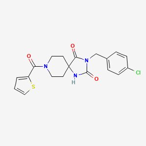 molecular formula C19H18ClN3O3S B2975490 3-[(4-Chlorophenyl)methyl]-8-(thiophene-2-carbonyl)-1,3,8-triazaspiro[4.5]decane-2,4-dione CAS No. 1021126-92-0