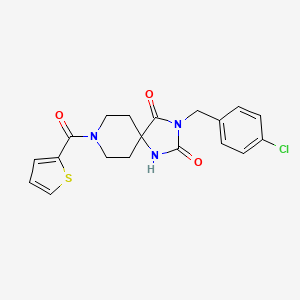 molecular formula C19H18ClN3O3S B2975490 3-(4-Chlorobenzyl)-8-(2-thienylcarbonyl)-1,3,8-triazaspiro[4.5]decane-2,4-dione CAS No. 1021126-92-0