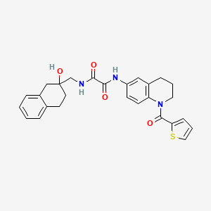 molecular formula C27H27N3O4S B2975494 N'-[(2-hydroxy-1,2,3,4-tetrahydronaphthalen-2-yl)methyl]-N-[1-(thiophene-2-carbonyl)-1,2,3,4-tetrahydroquinolin-6-yl]ethanediamide CAS No. 1421452-16-5
