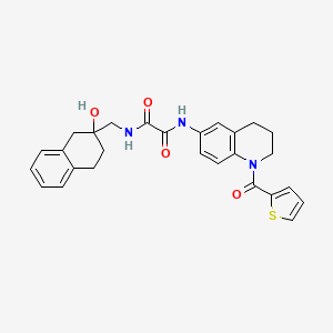 molecular formula C27H27N3O4S B2975494 N1-((2-hydroxy-1,2,3,4-tetrahydronaphthalen-2-yl)methyl)-N2-(1-(thiophene-2-carbonyl)-1,2,3,4-tetrahydroquinolin-6-yl)oxalamide CAS No. 1421452-16-5