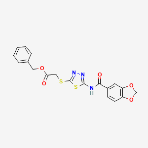 molecular formula C19H15N3O5S2 B2975497 benzyl 2-{[5-(2H-1,3-benzodioxole-5-amido)-1,3,4-thiadiazol-2-yl]sulfanyl}acetate CAS No. 476466-00-9