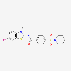molecular formula C20H20FN3O3S2 B2975500 N-(6-fluoro-3-methyl-1,3-benzothiazol-2-ylidene)-4-piperidin-1-ylsulfonylbenzamide CAS No. 398999-96-7