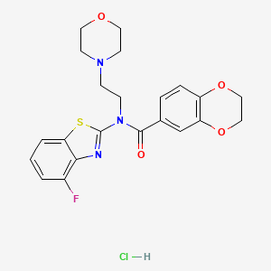 molecular formula C22H23ClFN3O4S B2975543 N-(4-fluorobenzo[d]thiazol-2-yl)-N-(2-morpholinoethyl)-2,3-dihydrobenzo[b][1,4]dioxine-6-carboxamide hydrochloride CAS No. 1215468-68-0