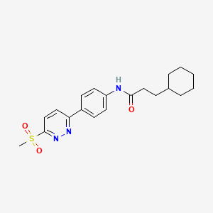 molecular formula C20H25N3O3S B2975555 3-cyclohexyl-N-(4-(6-(methylsulfonyl)pyridazin-3-yl)phenyl)propanamide CAS No. 921543-55-7
