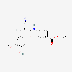 molecular formula C20H18N2O5 B2975594 Ethyl 4-[2-cyano-3-(4-hydroxy-3-methoxyphenyl)prop-2-enamido]benzoate CAS No. 359775-12-5