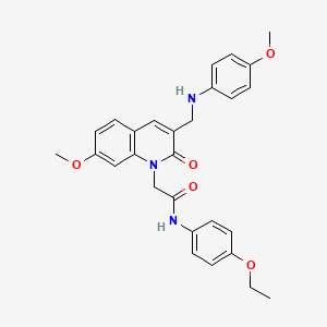 molecular formula C28H29N3O5 B2975601 N-(4-ethoxyphenyl)-2-(7-methoxy-3-{[(4-methoxyphenyl)amino]methyl}-2-oxo-1,2-dihydroquinolin-1-yl)acetamide CAS No. 894562-25-5