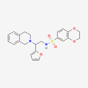molecular formula C23H24N2O5S B2975643 N-(2-(3,4-dihydroisoquinolin-2(1H)-yl)-2-(furan-2-yl)ethyl)-2,3-dihydrobenzo[b][1,4]dioxine-6-sulfonamide CAS No. 898433-25-5
