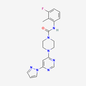 molecular formula C19H20FN7O B2975670 4-(6-(1H-pyrazol-1-yl)pyrimidin-4-yl)-N-(3-fluoro-2-methylphenyl)piperazine-1-carboxamide CAS No. 1172311-46-4