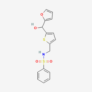 molecular formula C16H15NO4S2 B2975688 N-((5-(furan-2-yl(hydroxy)methyl)thiophen-2-yl)methyl)benzenesulfonamide CAS No. 1795303-50-2