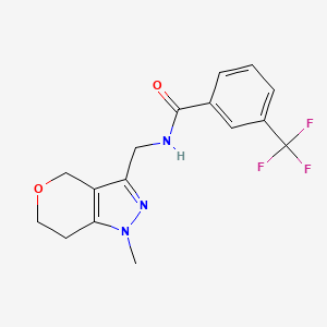 molecular formula C16H16F3N3O2 B2975744 N-({1-methyl-1H,4H,6H,7H-pyrano[4,3-c]pyrazol-3-yl}methyl)-3-(trifluoromethyl)benzamide CAS No. 1797893-06-1