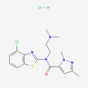 molecular formula C17H21Cl2N5OS B2975779 N-(4-chloro-1,3-benzothiazol-2-yl)-N-[2-(dimethylamino)ethyl]-1,3-dimethyl-1H-pyrazole-5-carboxamide hydrochloride CAS No. 1216452-32-2
